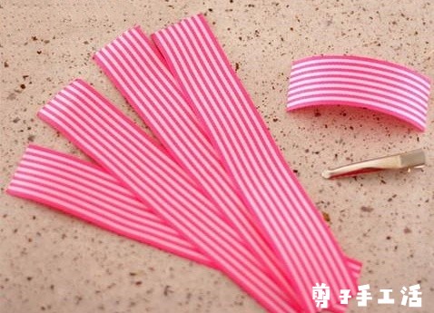 兼职手工活单条纹蝴蝶结发卡教程
