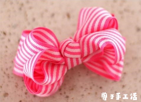 兼职手工活单条纹蝴蝶结发卡教程