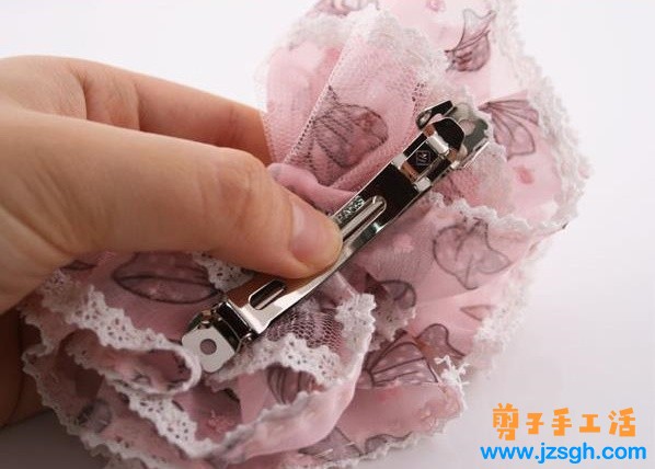 兼职手工活-粉色蕾丝公主蝴蝶发卡