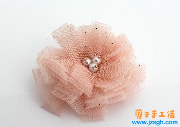 兼职手工活—— 粉色牡丹花丝带发卡制作教程