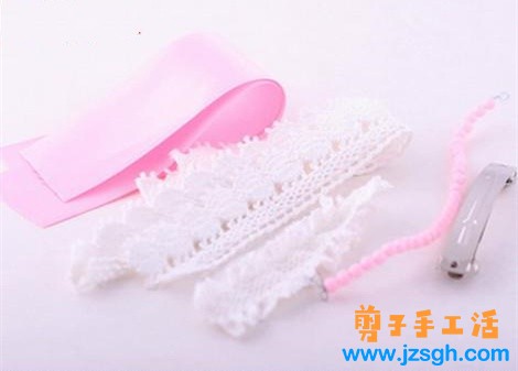 粉色清纯蕾丝蝴蝶结发卡制作教程
