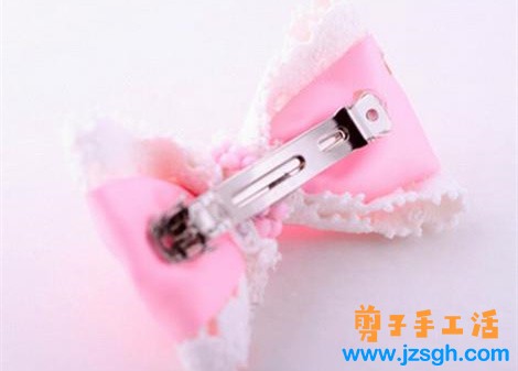 粉色清纯蕾丝蝴蝶结发卡制作教程