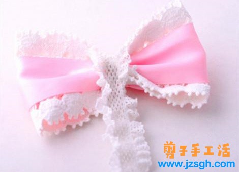 粉色清纯蕾丝蝴蝶结发卡制作教程
