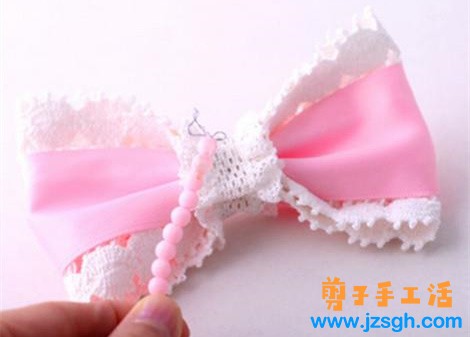 粉色清纯蕾丝蝴蝶结发卡制作教程